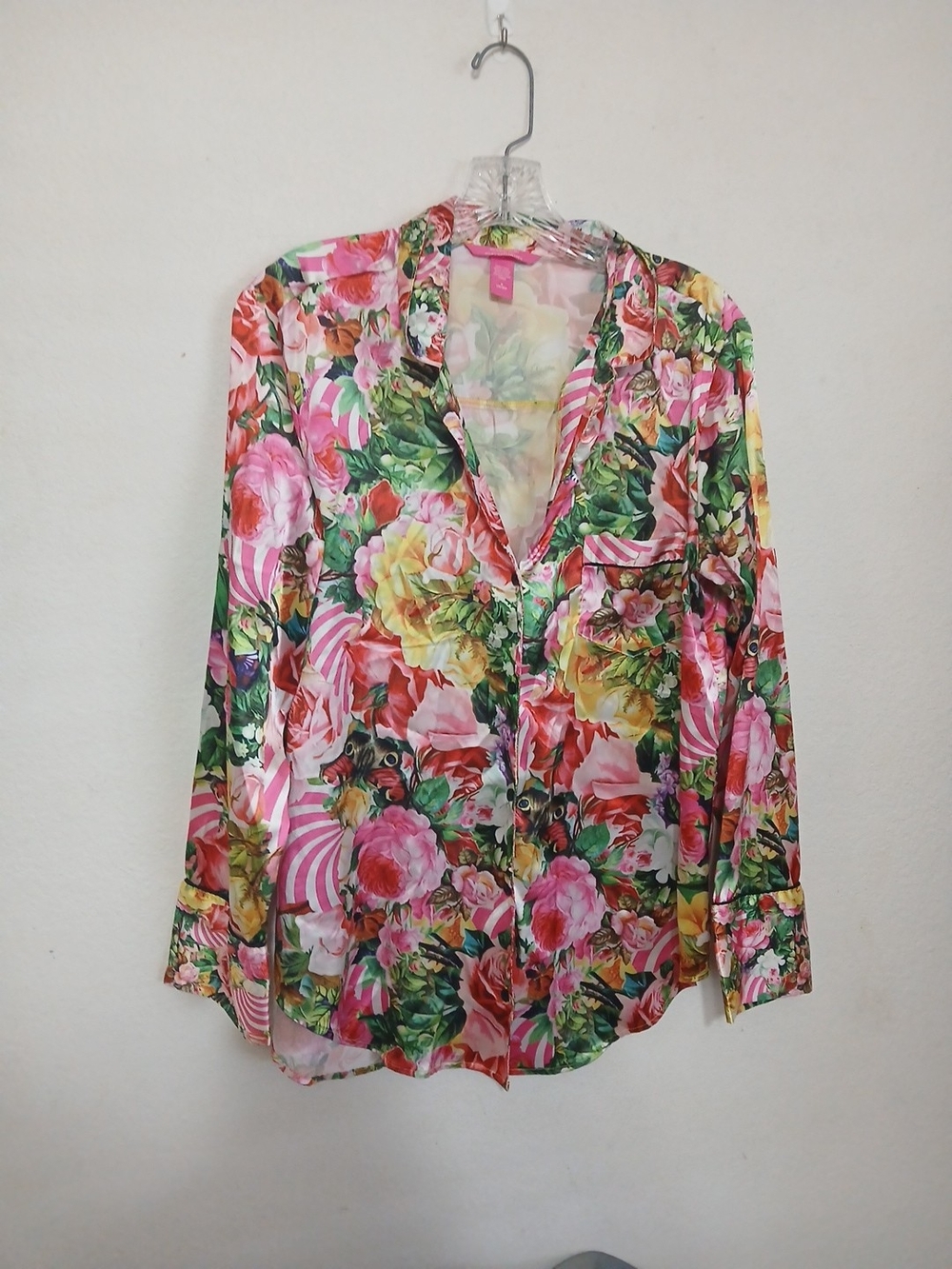 Victoria's Secret X Mary Katrantzou  Floral Button Up Satin Pajama Top Sz M